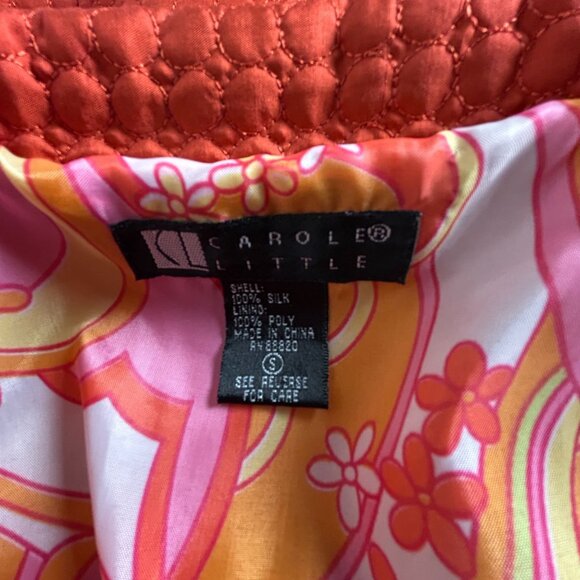 Carole Little Womens Silk Quilted Blazer Small Orange Lined 3/4 Sleeve Buttons - Picture 3 of 8